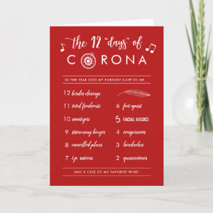 Cartes Pour Fêtes Annuelles Douze jours amusants de Corona moderne rouge