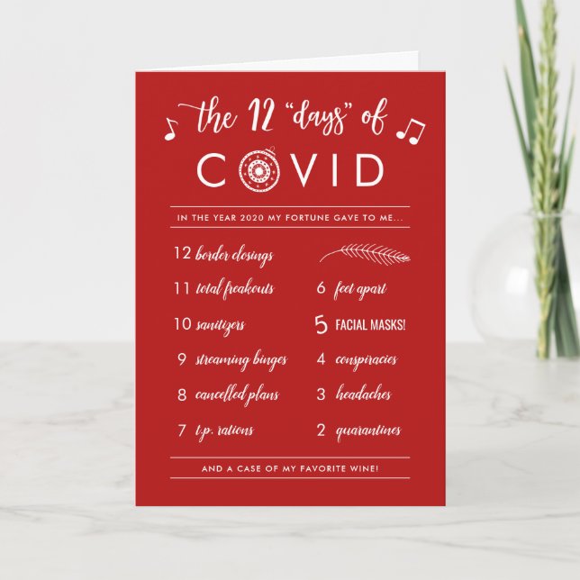 Cartes Pour Fêtes Annuelles Douze jours amusants de Covid moderne rouge (Devant)