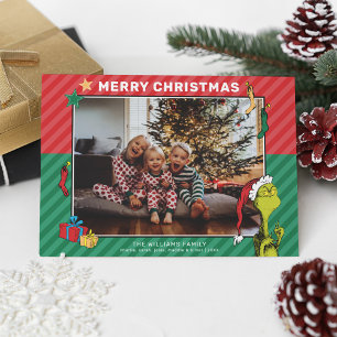 Cartes Pour Fêtes Annuelles Dr Seuss   Vacances Photo Famille Grinch