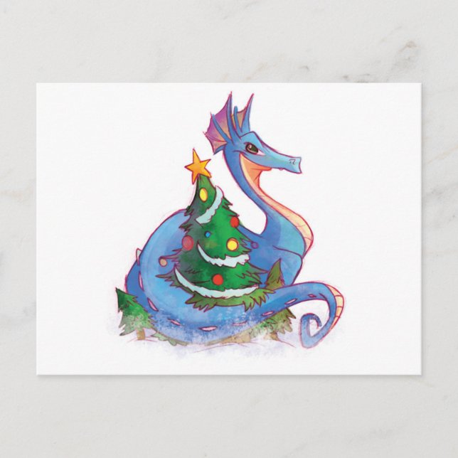 Cartes Pour Fêtes Annuelles Dragon autour de l'arbre de Noël (Devant)