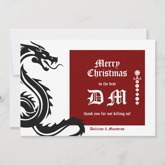 Cartes Pour Fêtes Annuelles Dragon celtique MDN RPG DM Gamer Noël (Devant)