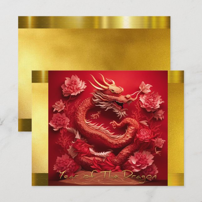 Cartes Pour Fêtes Annuelles Dragon chinois du Nouvel An vietnamien 2024 HPostC (Devant / Derrière)
