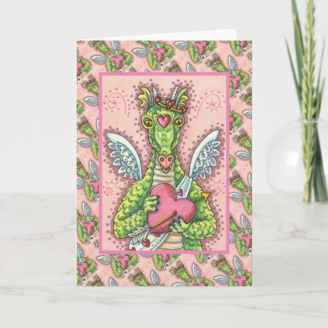 CARTES POUR FÊTES ANNUELLES DRAGON CUPIDE, COEUR ET FLÈCHE IMAGINAIRE VALENTIN (Devant)
