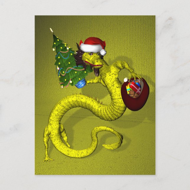 Cartes Pour Fêtes Annuelles Dragon de Père Noël jaune (Devant)