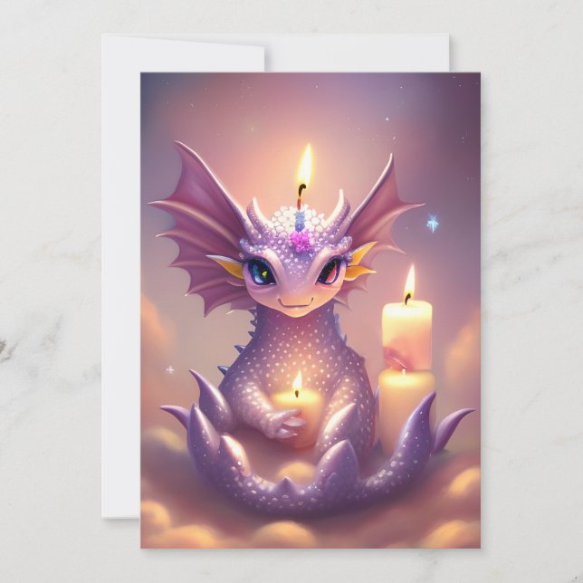 Cartes Pour Fêtes Annuelles Dragon d'Imaginaire aux bougies d'anniversaire (Devant)
