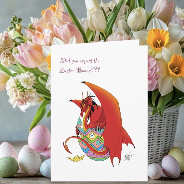 Cartes Pour Fêtes Annuelles Dragon rouge aux oeufs de Pâques (Créateur téléchargé)