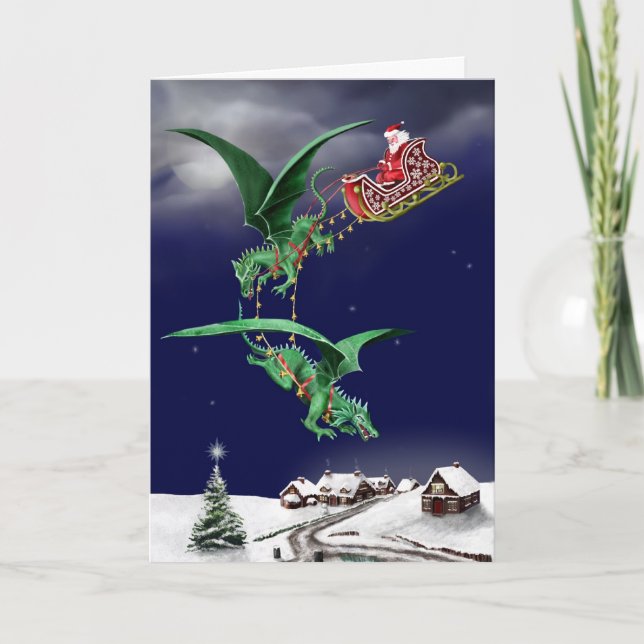 Cartes Pour Fêtes Annuelles Dragon Sleigh de Santa (Devant)