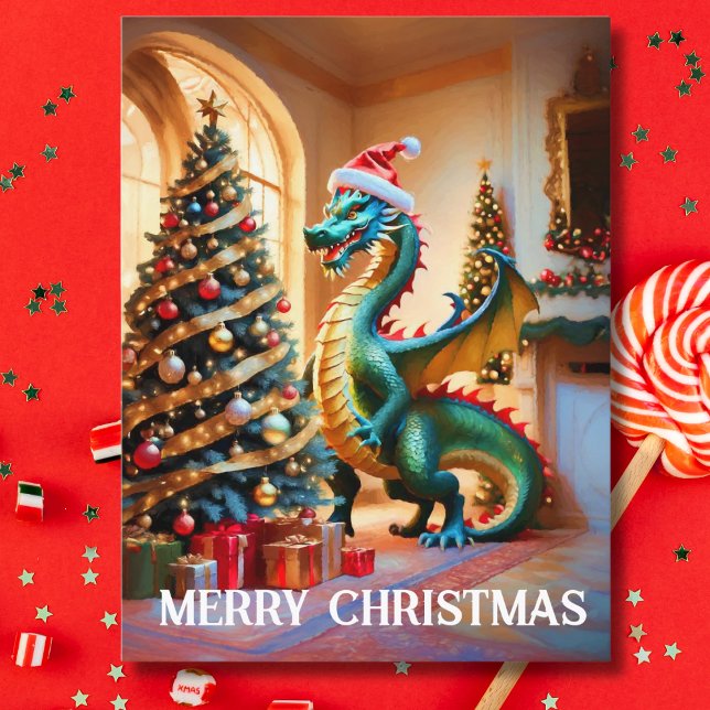 Cartes Pour Fêtes Annuelles Dragon Vert Le Soir De Noël (Créateur téléchargé)