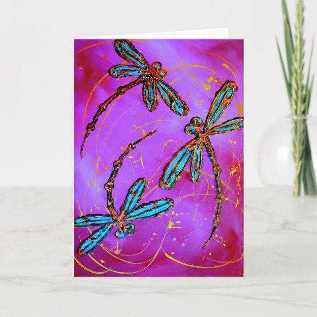 Cartes Pour Fêtes Annuelles Dragonfly Flit Electrique rose (Devant)