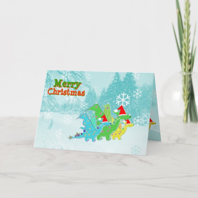 Cartes Pour Fêtes Annuelles Dragons de bande dessinée de Joyeux Noël (Devant)