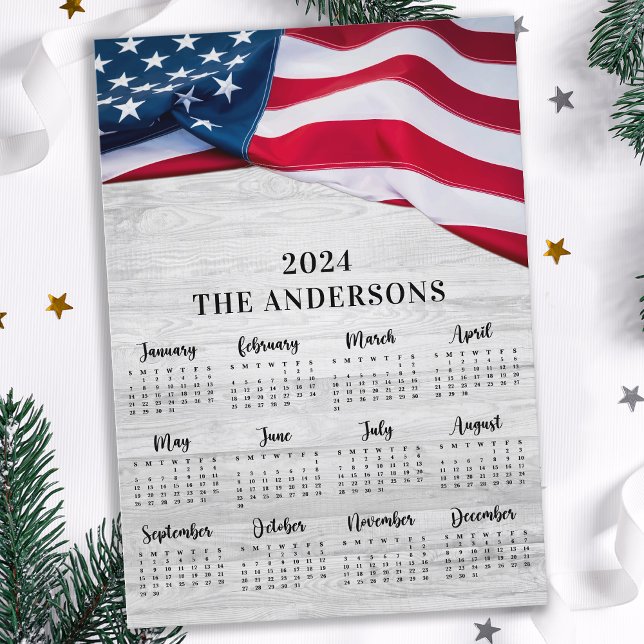 Cartes Pour Fêtes Annuelles Drapeau américain Bois patriotique 12 mois Calendr (Créateur téléchargé)