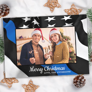 Cartes Pour Fêtes Annuelles Drapeau américain de la ligne bleue mince de Noël 