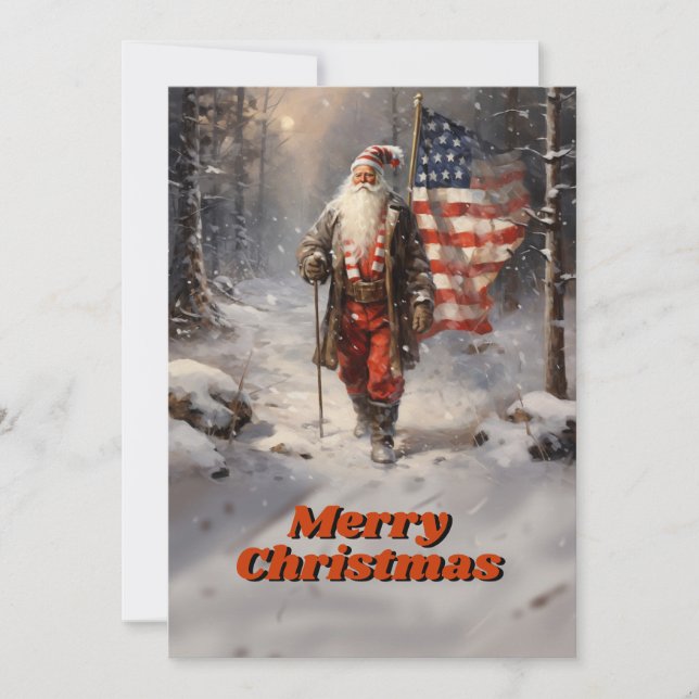 Cartes Pour Fêtes Annuelles Drapeau américain de Noël du Père Noël (Devant)