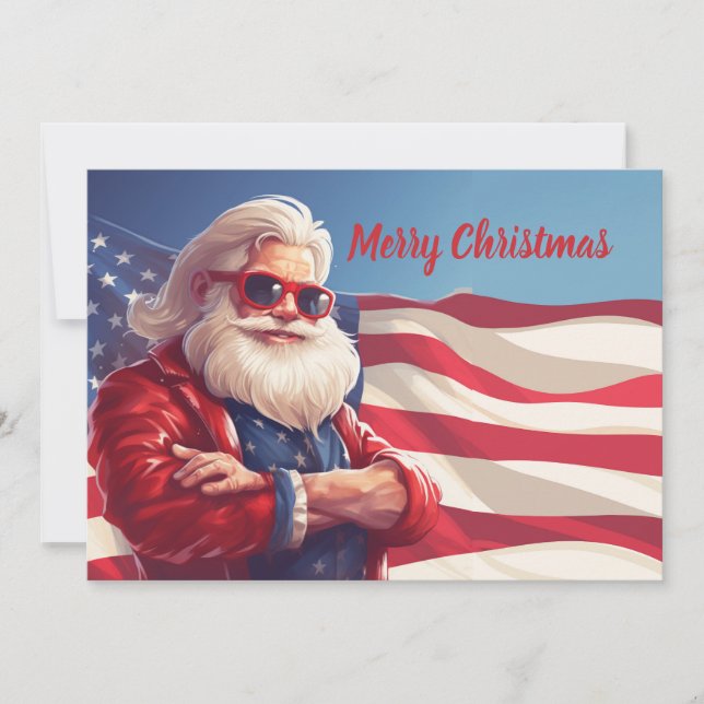 Cartes Pour Fêtes Annuelles Drapeau américain du Père Noël (Devant)