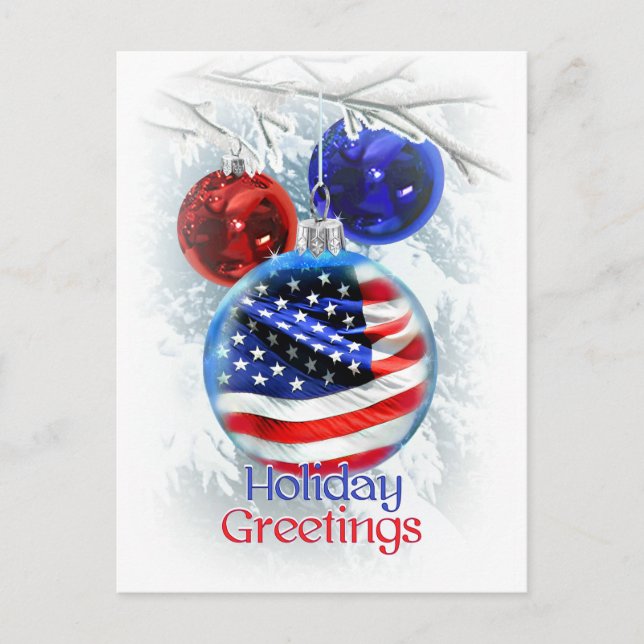 Cartes Pour Fêtes Annuelles Drapeau américain en ornement patriotique de Noël (Devant)