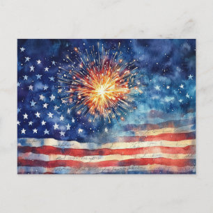 Cartes Pour Fêtes Annuelles Drapeau américain et feux d'artifice et serment am