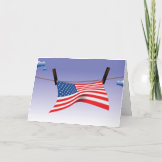 Cartes Pour Fêtes Annuelles Drapeau américain sur la ligne de vêtements (Devant)