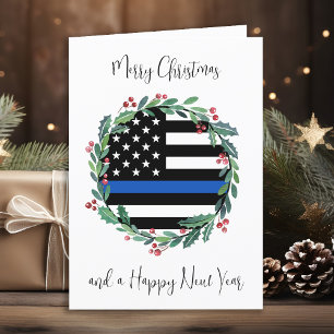 Cartes Pour Fêtes Annuelles Drapeau bleu mince de la police couronne de Noël