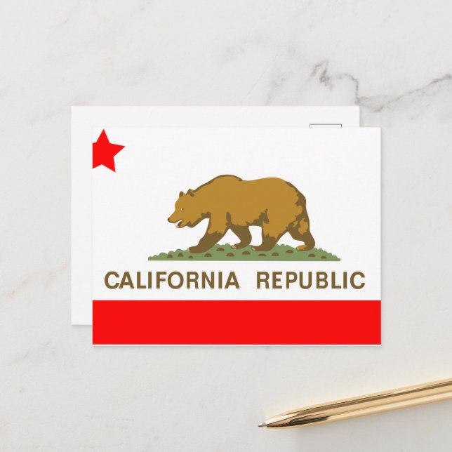 Cartes Pour Fêtes Annuelles Drapeau Californie État Ours République Rouge Blan (Devant/Arrière en situation)