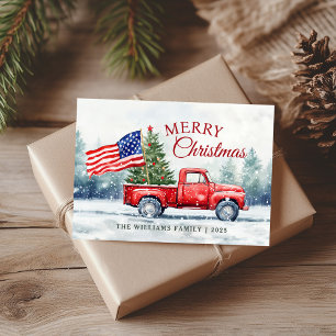 Cartes Pour Fêtes Annuelles Drapeau de camion de Noël rouge vintage arbre de N