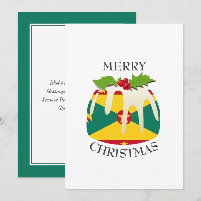 Cartes Pour Fêtes Annuelles DRAPEAU DE GRENADA | Pudding de Noël | Festive (Devant / Derrière)