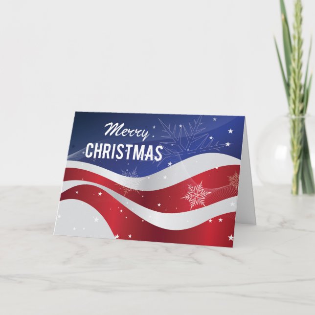 Cartes Pour Fêtes Annuelles Drapeau de Noël Patriotique Joyeux Avec Des Snowfl (Devant)