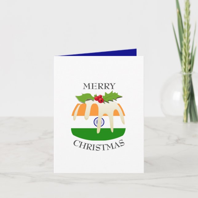 Cartes Pour Fêtes Annuelles DRAPEAU INDIEN | Pudding Festif | Noël (Devant)