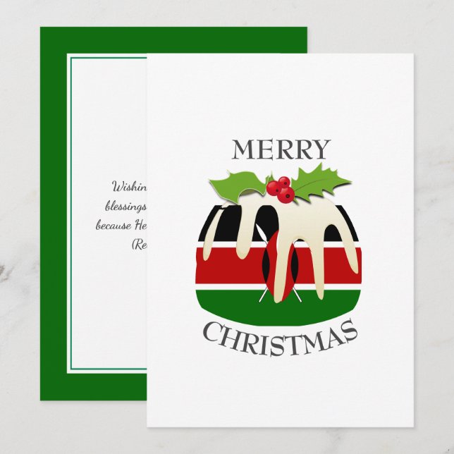 Cartes Pour Fêtes Annuelles DRAPEAU KENYA| Christmas Pudding| Festif (Devant / Derrière)