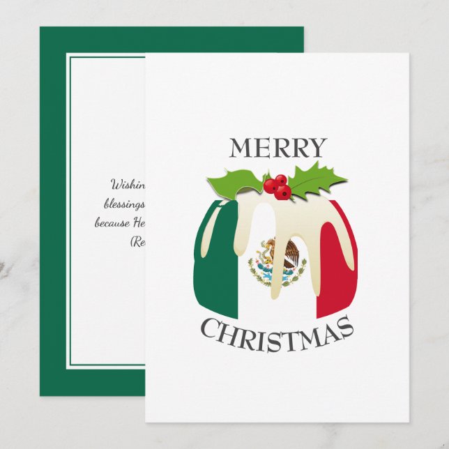 Cartes Pour Fêtes Annuelles DRAPEAU MEXIQUE | Pudding Festif de Plum | Noël (Devant / Derrière)