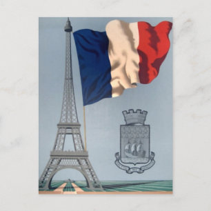 Cartes Pour Fêtes Annuelles Drapeau national vintage et Tour Eiffel