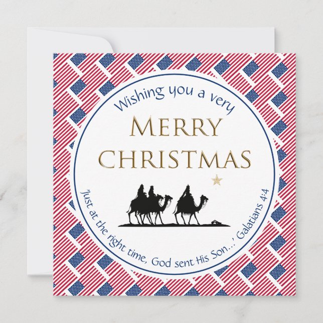 Cartes Pour Fêtes Annuelles Drapeau patriotique USA HOMMES SAGES Noël chrétien (Devant)