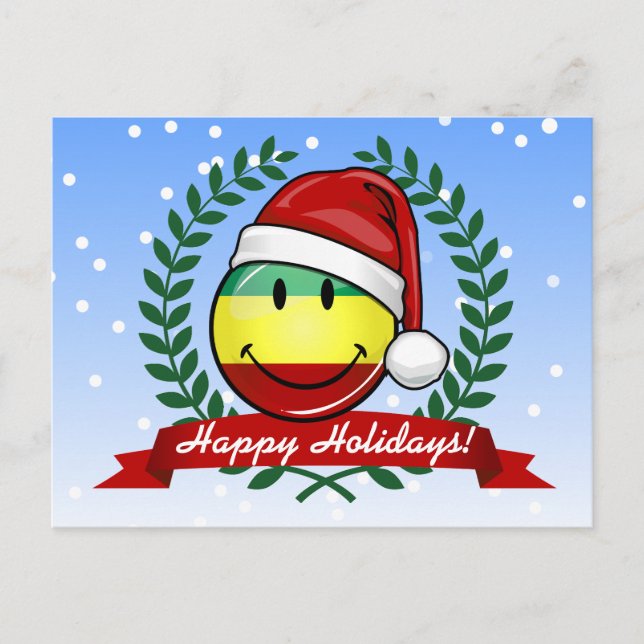 Cartes Pour Fêtes Annuelles Drapeau Rastafarien de style Noël souriant (Devant)