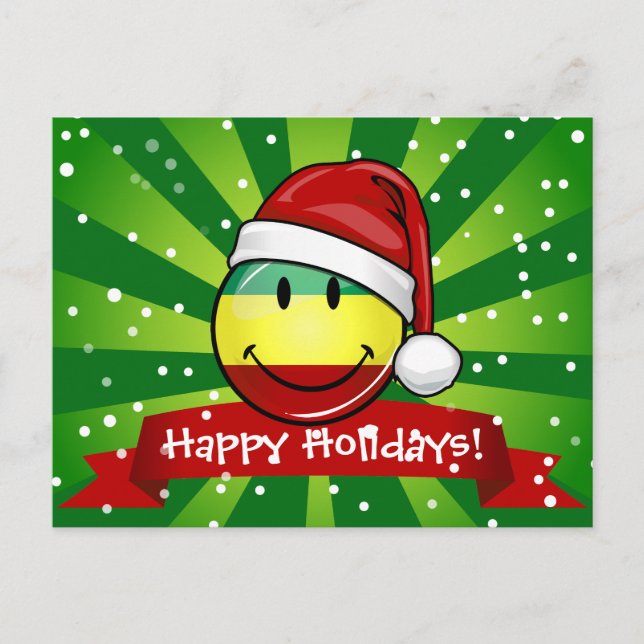 Cartes Pour Fêtes Annuelles Drapeau Rastafarien de style Noël souriant (Devant)
