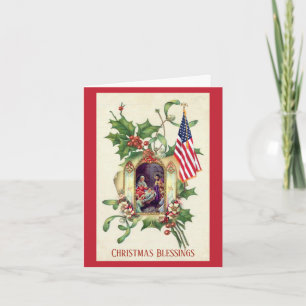 Cartes Pour Fêtes Annuelles Drapeau religieux de Noël américain Vintage