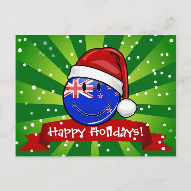 Cartes Pour Fêtes Annuelles Drapeau souriant de style néo-zélandais de Noël (Devant)
