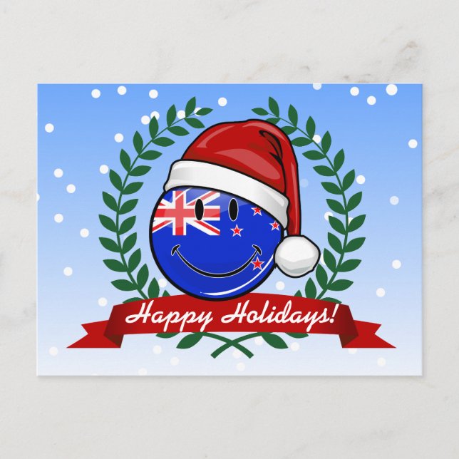 Cartes Pour Fêtes Annuelles Drapeau souriant de style néo-zélandais de Noël (Devant)
