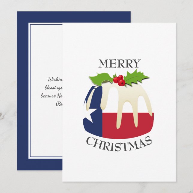 Cartes Pour Fêtes Annuelles DRAPEAU TEXAS | Pudding Festif de Plum | Noël (Devant / Derrière)