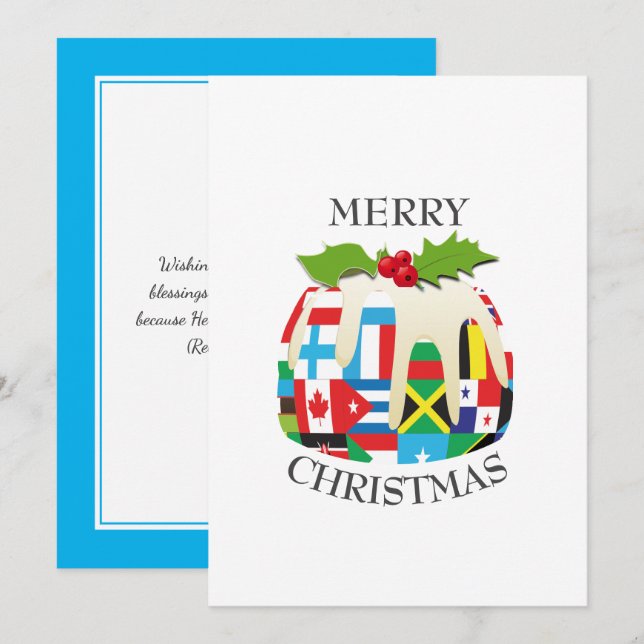 Cartes Pour Fêtes Annuelles DRAPEAUX MONDIAUX | Pudding de Noël | Festif (Devant / Derrière)