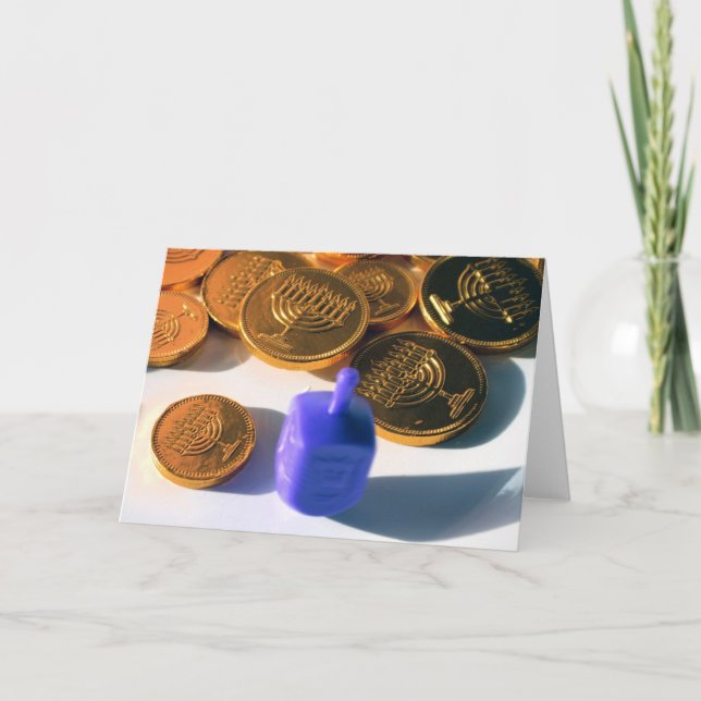 Cartes Pour Fêtes Annuelles Dreidel de rotation avec Gelt (pièces de monnaie (Devant)