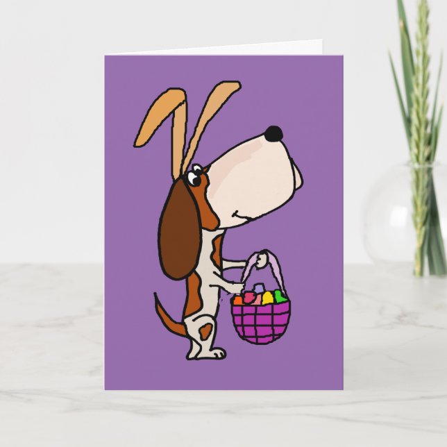 Cartes Pour Fêtes Annuelles Drôle Basset Hound Dog Lapin de Pâques (Devant)