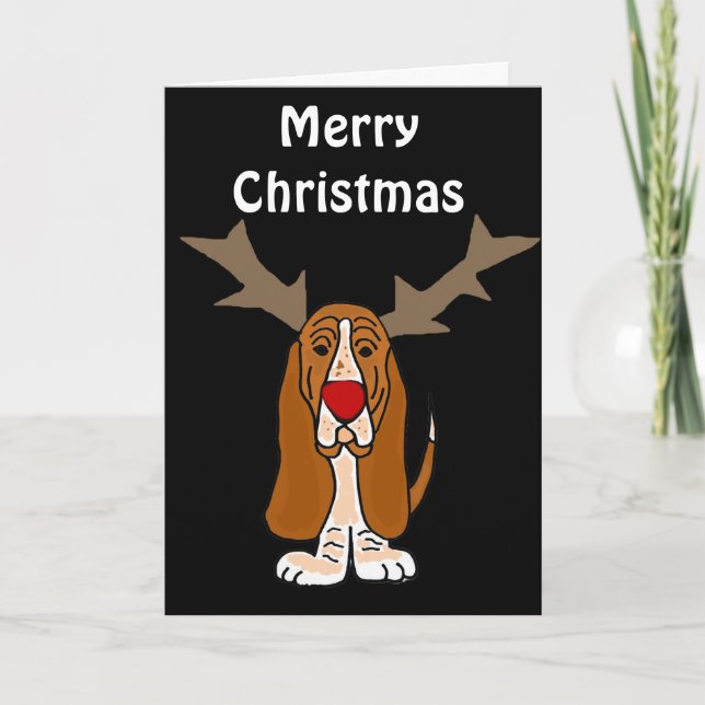 Cartes Pour Fêtes Annuelles Drôle Basset Hound Reindeer de Noël (Devant)