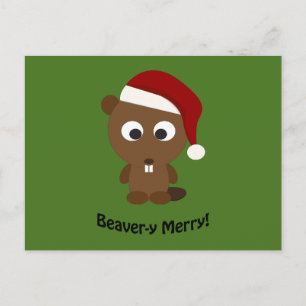 Cartes Pour Fêtes Annuelles Drôle Beaver-y Joyeux ! Père Noël Beaver