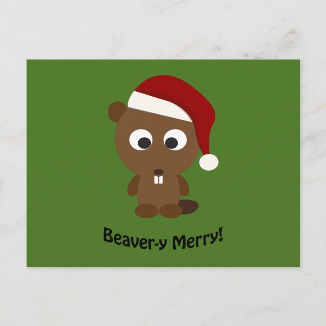 Cartes Pour Fêtes Annuelles Drôle Beaver-y Joyeux ! Père Noël Beaver (Devant)