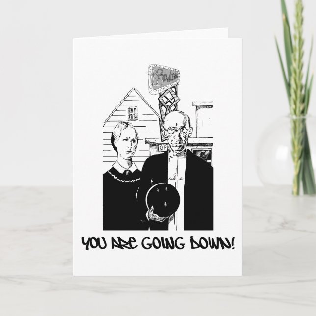 Cartes Pour Fêtes Annuelles Drôle Bowling Tu Vas Descendre ! (Devant)