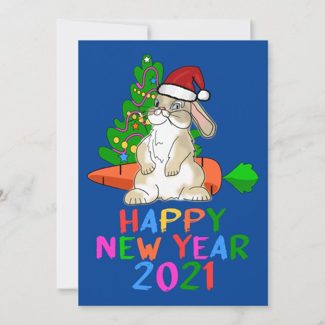 Cartes Pour Fêtes Annuelles Drôle Bunny Bonne année 2021 (Devant)