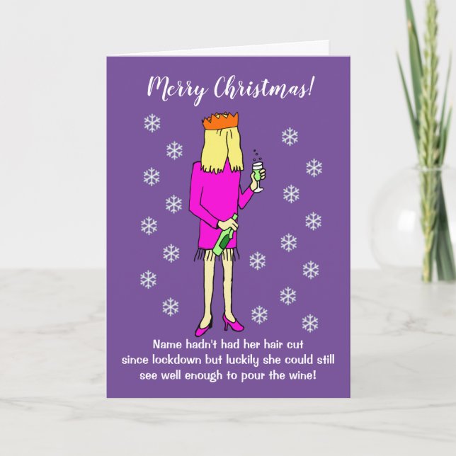 Cartes Pour Fêtes Annuelles Drôle Cartoon Femme Boire Vin Noël (Devant)