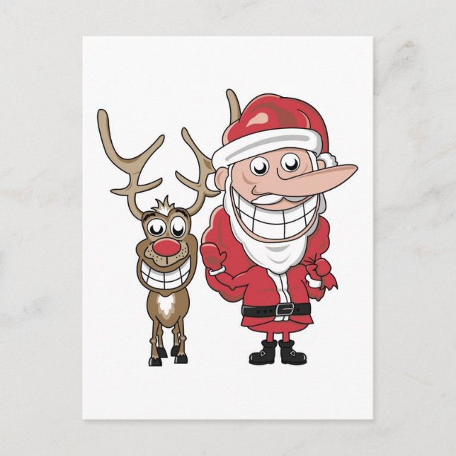 Cartes Pour Fêtes Annuelles Drôle Cartoon Père Noël et Rudolph (Devant)
