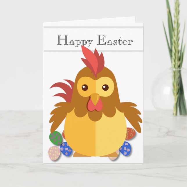 Cartes Pour Fêtes Annuelles Drôle Cartoon Rooster Pâques (Devant)