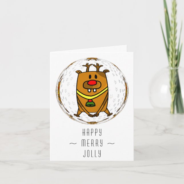 Cartes Pour Fêtes Annuelles Drôle cerf dans une balle d'arbre de Noël (Devant)