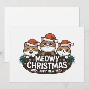 Cartes Pour Fêtes Annuelles Drôle chat mâle de noël en casquette de noël
